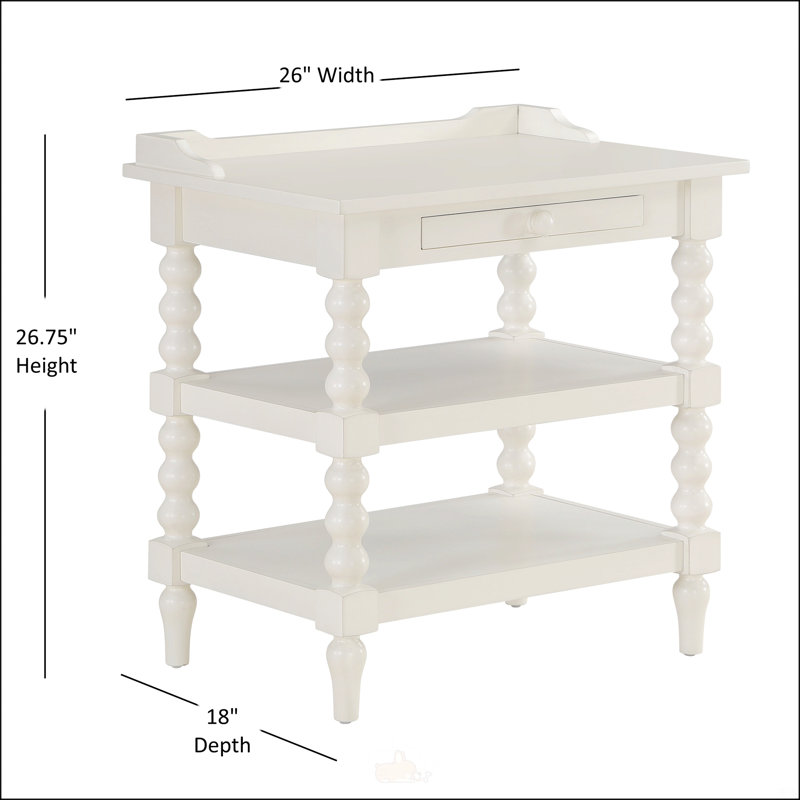 Table de chevet blanche Aria avec pieds tournés et plateau coulissant pour un rangement supplémentaire