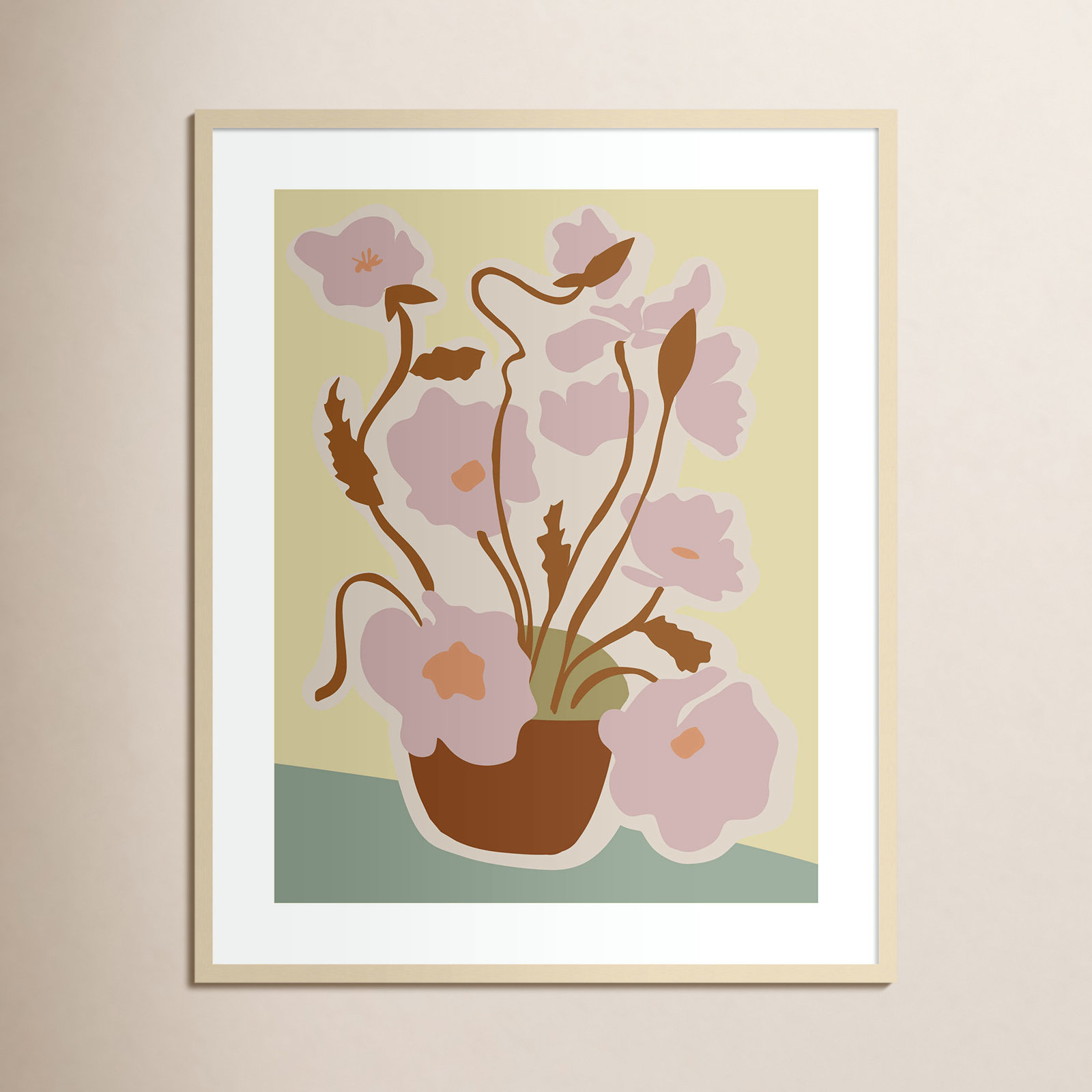 Expressive Abstract House Plant Pink Print, 41" H x 33" W x 1" D, Brown