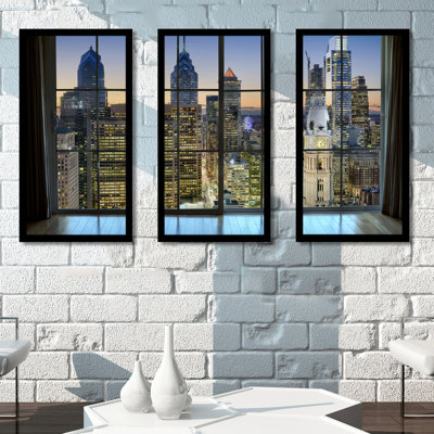 Philadelphie, Pennsylvanie, États-Unis, fenêtre du centre-ville, ensemble de 3 reproductions de photos sur acrylique