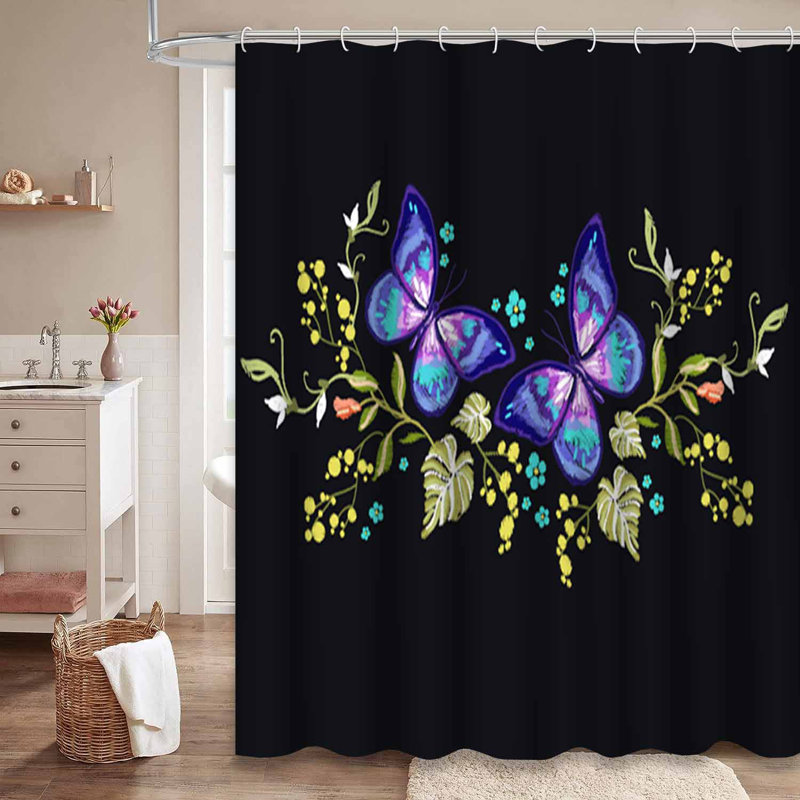Rideau de douche imperméable à motif floral avec 12 crochets, L 72 po x l 78 po