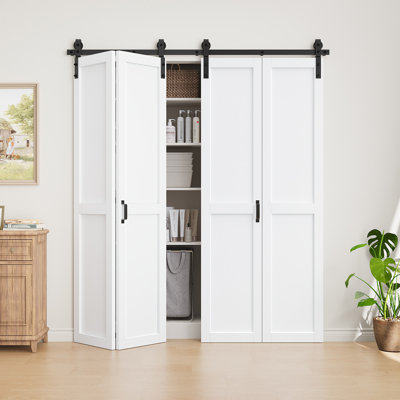  Panneaux sans assemblage, portes de grange pliantes en bois manufacturé blanc massif avec ensemble de quincaillerie