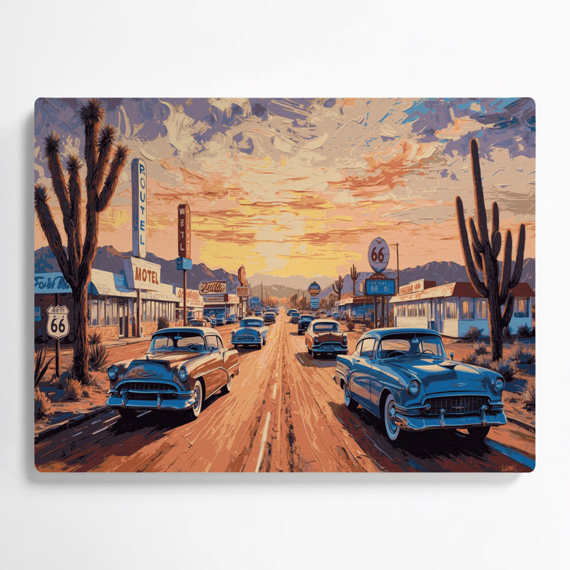 Transportation Route 66 themed artwork Brown Metal Wall Art, 20" H x 24" W x 0.05" D