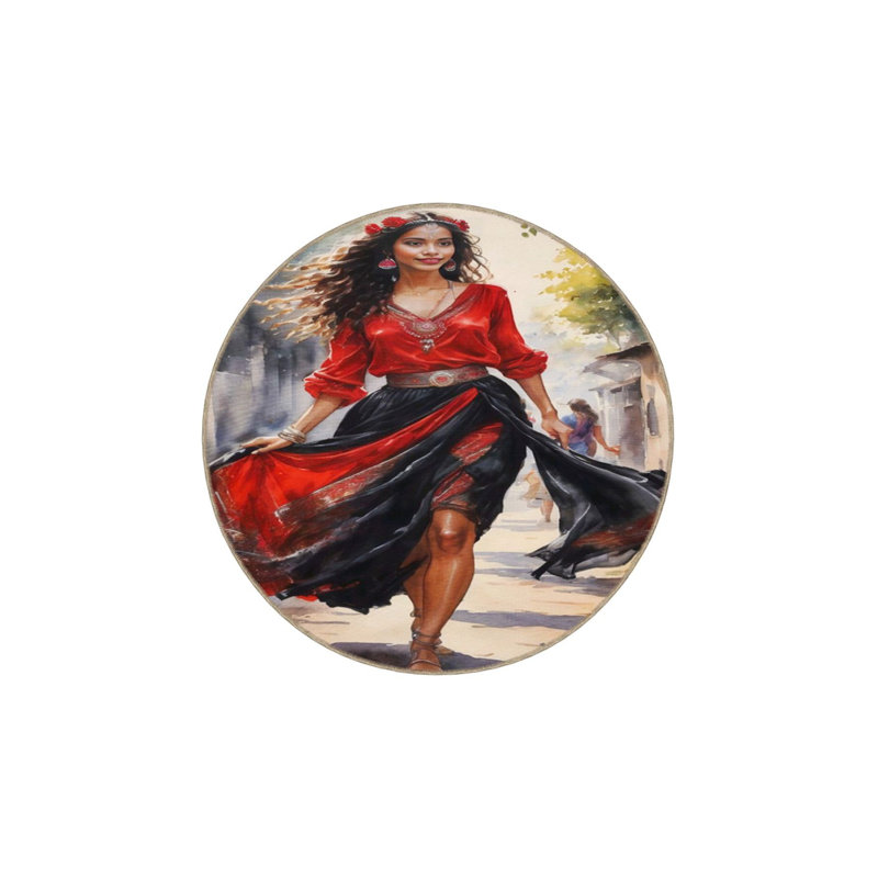 Tapis tissé à pied avec une belle femme qui marche, Sous-tapis carré 3 pi 3 po inclus