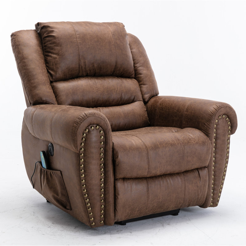 42.5'' Wide Retro Faux Leather Power Lift Assist Recliner with Massage and Heating