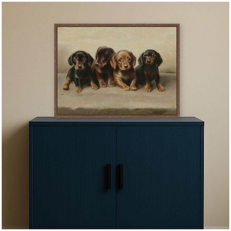 «Four Dachshund Puppies» par Nostalgia Prints, reproduction d'art sur toile encadrée