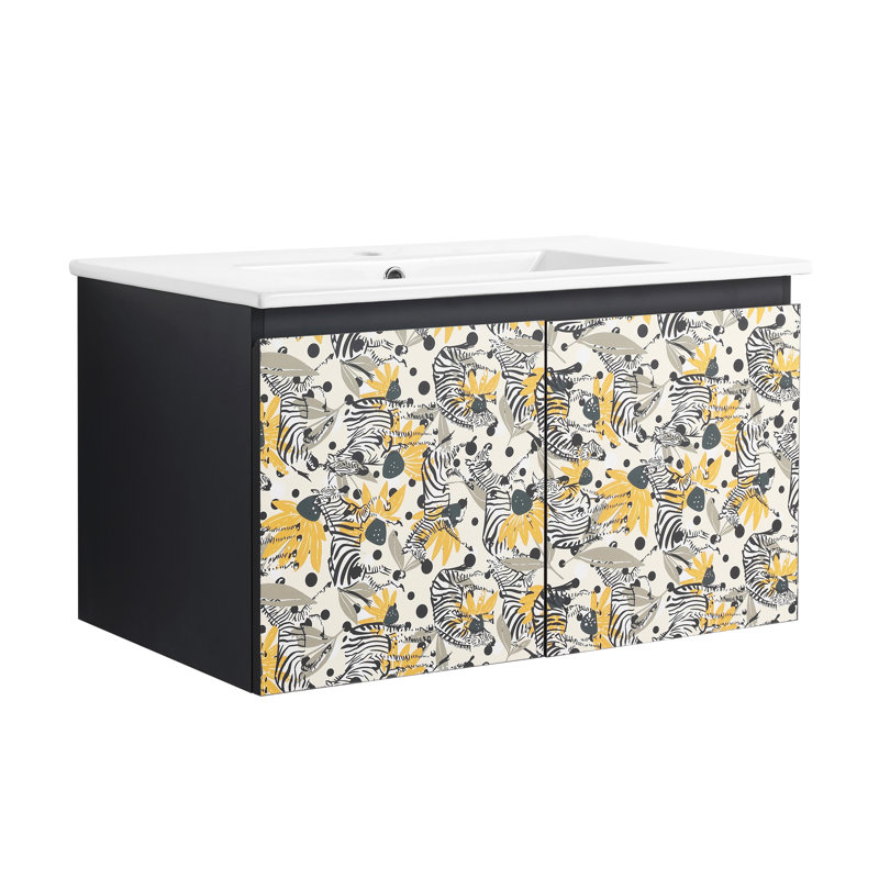 Floating Wall-Mounted Bathroom Vanity With Ceramics Sink And Soft-Close Cabinet Door