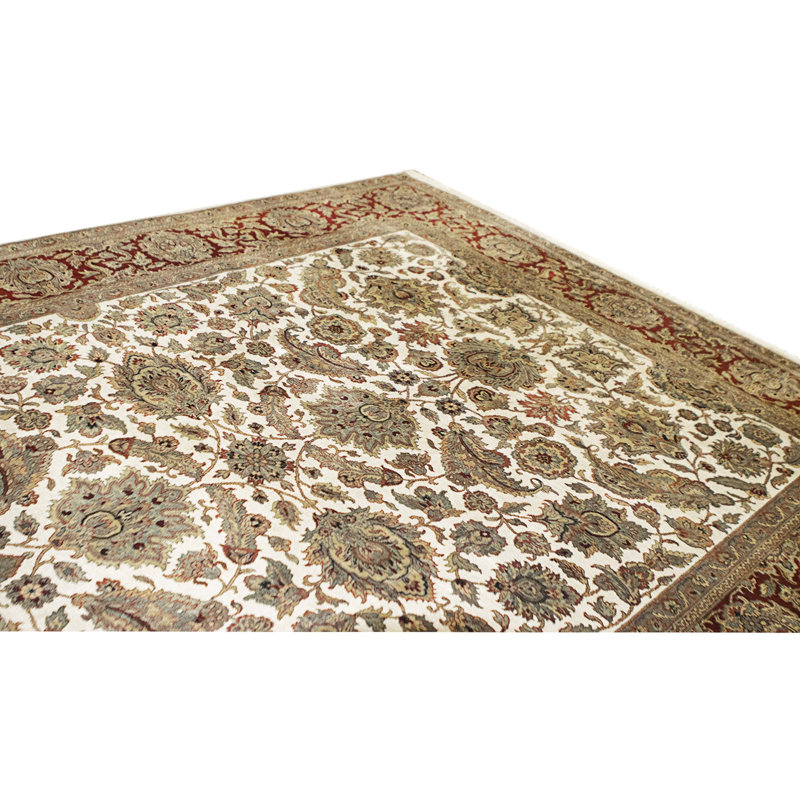 Hand Knotted Wool Area Rug in Ivory And Red
