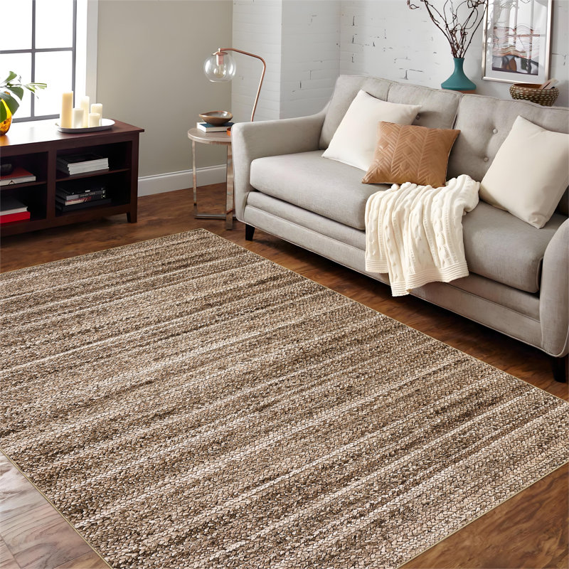 Extra Large 10x13 Living Room Area Rug Farmhouse Ombre Washable Rug Printed Braid Indoor Floor Carpet with Non Slip Backing Low Pile Foldable Accent Rug for Home Office, Brown