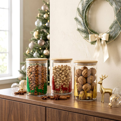 Ensemble de 3 pots de Noël festifs en verre