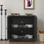 Élégant buffet de rangement avec 2 portes décoratives en miroir en acrylique, tablette réglable pour un usage domestique polyvalent, finition grain de bois 3D noir