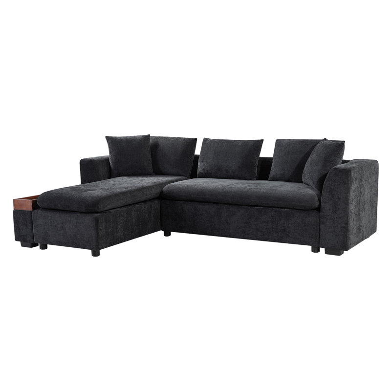 Canapé modulaire en L de 93,7 po avec canapé de rangement et compartiment de rangement en bois, Noir