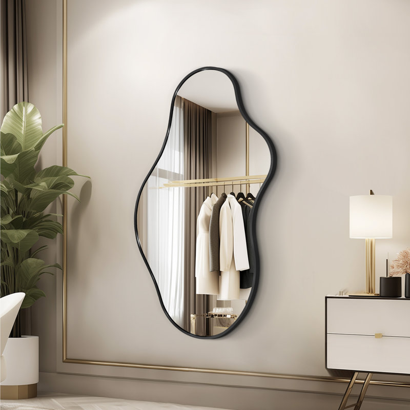 Asymmetrical Metal Framed Wall Mirror, Black, 43.3" x 23.6"