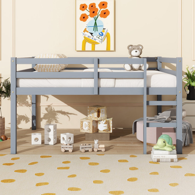 Lit mezzanine double en bois d'hévéa avec échelle, rangement spacieux et conception à basse hauteur pour plus de sécurité et de style