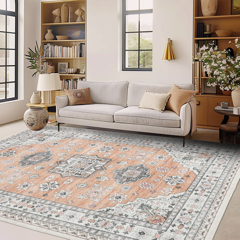 Vintage Area Rug for Living Room - Soft Low-Pile, Machine Washable, Non-Slip & Mark Resistant Carpet - Non-Shedding - Bedroom & Dining Decor - 9x12ft (274x366cm), Cream White, US Specs