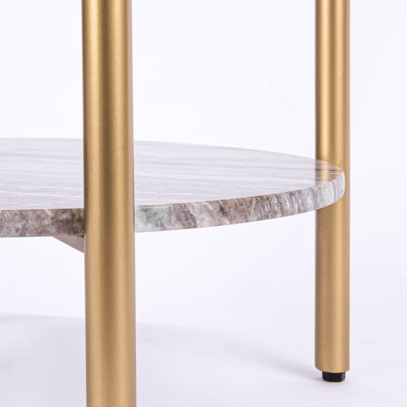 Table de bout avec rangement en marbre et verre Ansted, Or, Brun