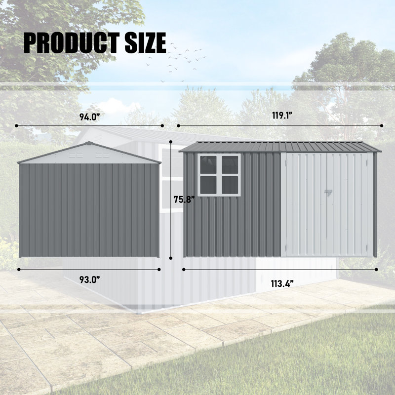 Remise de rangement en métal, H 75,8 po x l 119 po x P 94 po
