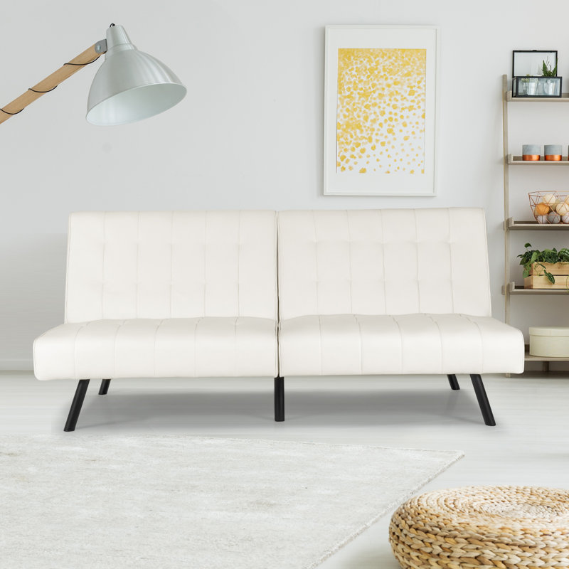 Camisha Twin 70'' Faux Leather Convertible Sofa, White Faux Leather