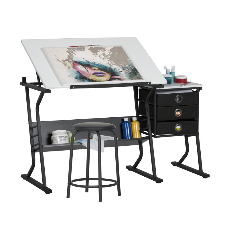 Eclipse Ultra Drafting Centre Craft Table and Stool, White