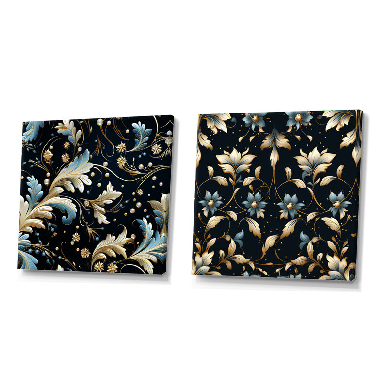 Keighley - Ensemble de 2 collages carrés botaniques abstraits, Toile tendue, H 36 po x l 73 po