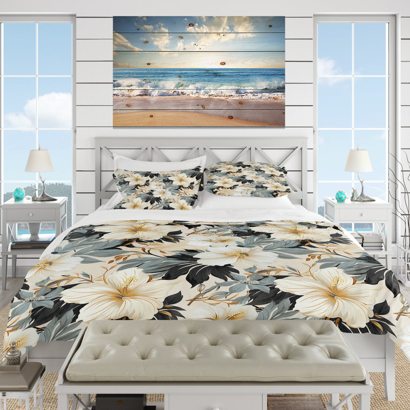 Monochrome Tropics Tropical Pattern IV Duvet Cover, King Duvet Cover + 2 King Shams