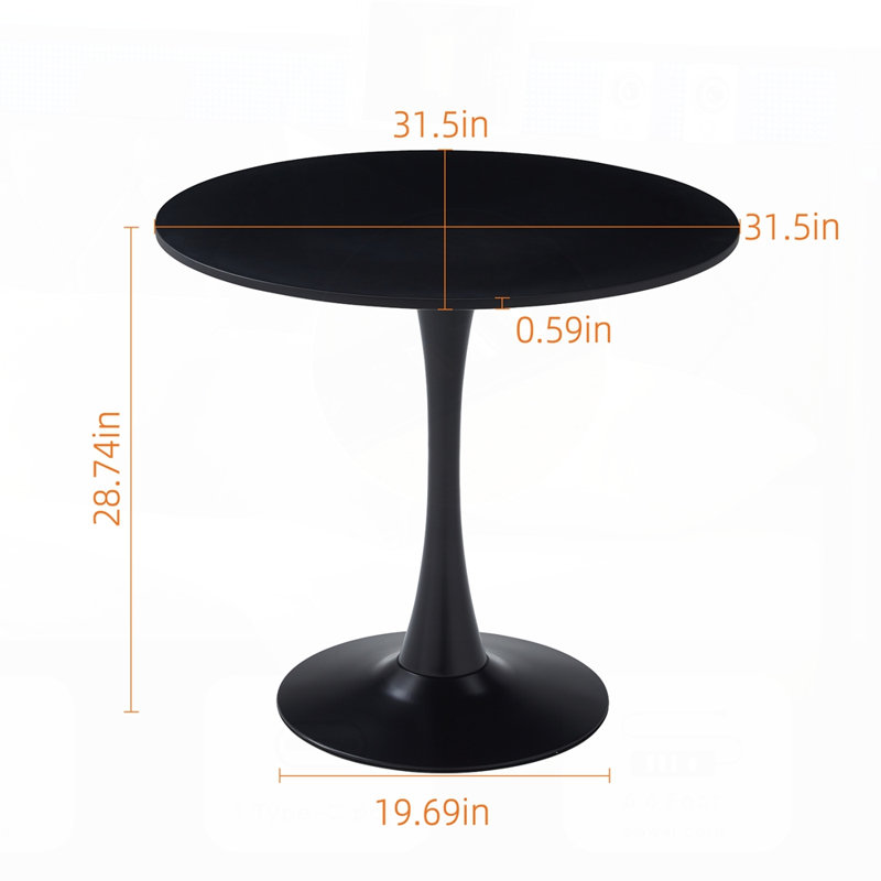 Table de salle à manger ronde de luxe légère avec base en tulipe et plateau en panneau de fibres à densité moyenne de 31,5 pouces, style médiéval moderne