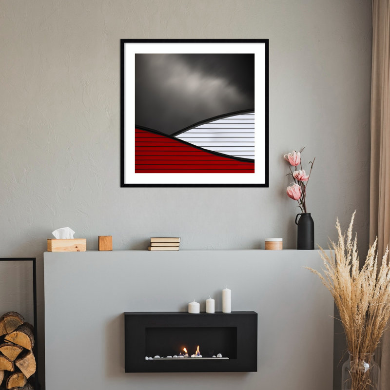«Wavy red White toit» par Sayreville, impression sur bois encadrée, H 33 po x l 33 po