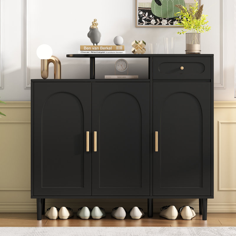 16 Pair Shoe Storage Cabinet, Black