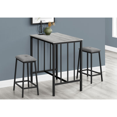 Ensemble de salle à manger, ensemble de 3 pièces, hauteur de comptoir, 36 po rectangulaire, petit, cuisine, stratifié gris, métal noir, contemporain, moderne