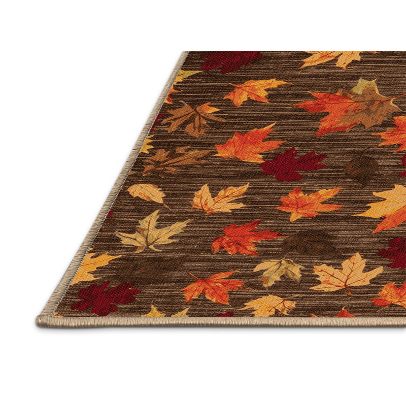  Tapis lavable feuilles d'automne, Rond 4 pi