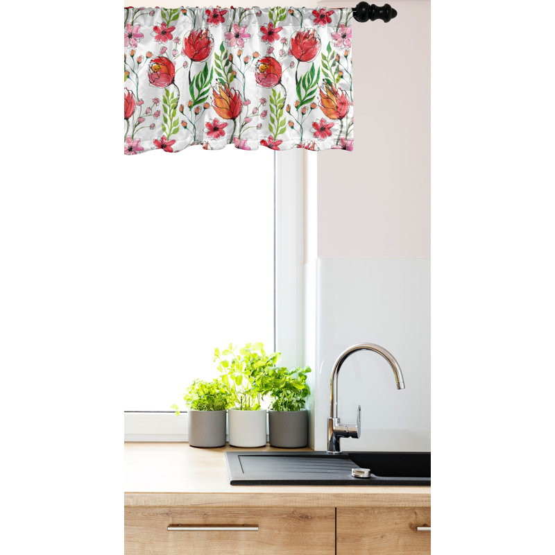 Pink and Green Floral Satin Rod Pocket Valance Set