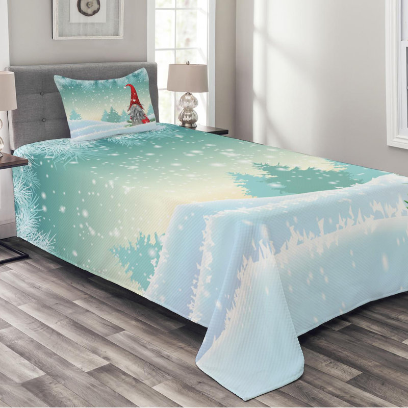 Mint Green and Pale Blue Gnome Twin Coverlet Set