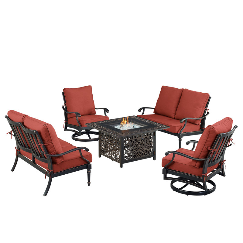 Ensemble de conversation d'extérieur 6 personnes avec coussins Paighten, Rouge