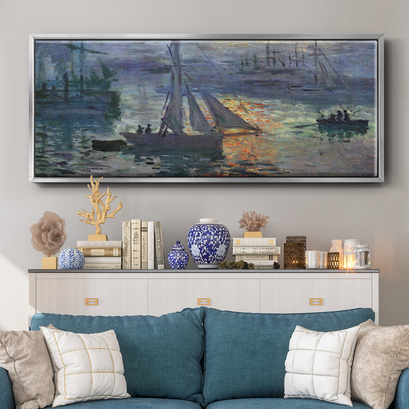 «Sunrise At Sea», reproduction d'art encadrée sur toile par Claude Monet, H 20 po x l 50 po x P 1,5 po