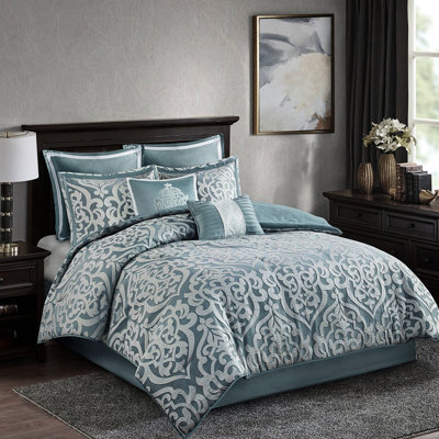 Édredon - très grand / argent. Médaillon élégant. Rembourrage. 8 pièces avec coussins décoratifs et jupe de lit / argent, très grand. Édredon luxueux, taies décoratives, oreillers européens,