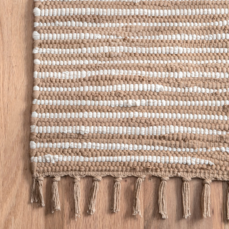 Tapis beige en coton tissé à plat à la main Luff, Rectangle 7 pi 6 po x 9 pi 6 po