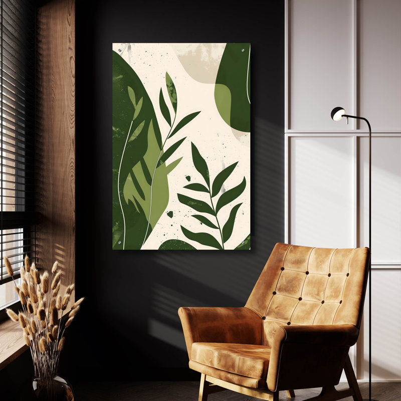 «Green Abstract Leaves No 2» par Andreas Magnusson, art mural en verre acrylique, H 36 po x l 24 po x P 0,2 po