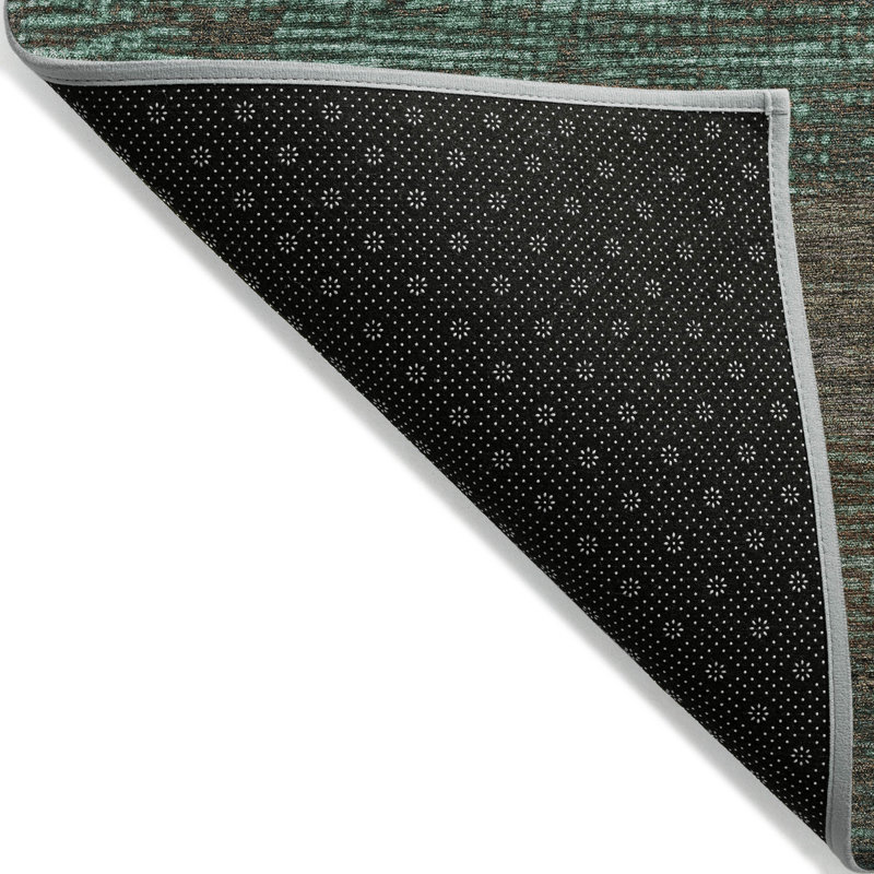 Teal and Brown Striped Synthetic 10' x 14' Flat Woven Rug