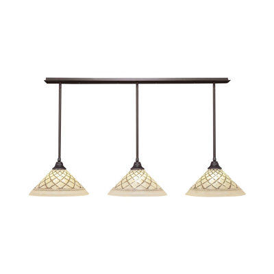 3 Light Stem Hung Linear Pendalier Shown With 16" Chocolate Icing Glass