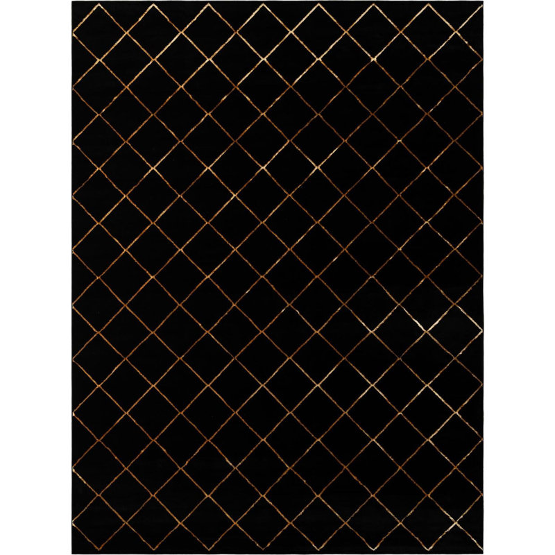 Étowah contemporain noir et doré, Rectangle 10 pi x 13 pi 1 po