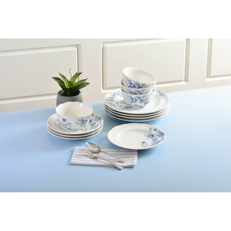 Bellamy White Floral Porcelain 12-Piece Dinnerware Set