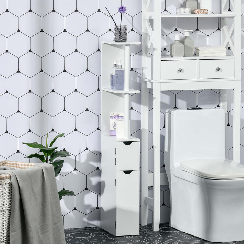 Freestanding Tall Bathroom Storage Cabinet With 2 Open Shelves And 2 Door Cabinets, Space-Saving And Durable Design, White