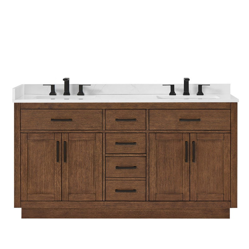 Ensemble de meuble-lavabo double 66 po Beckett, Chêne foncé, Noir mat, Quartz Giotto