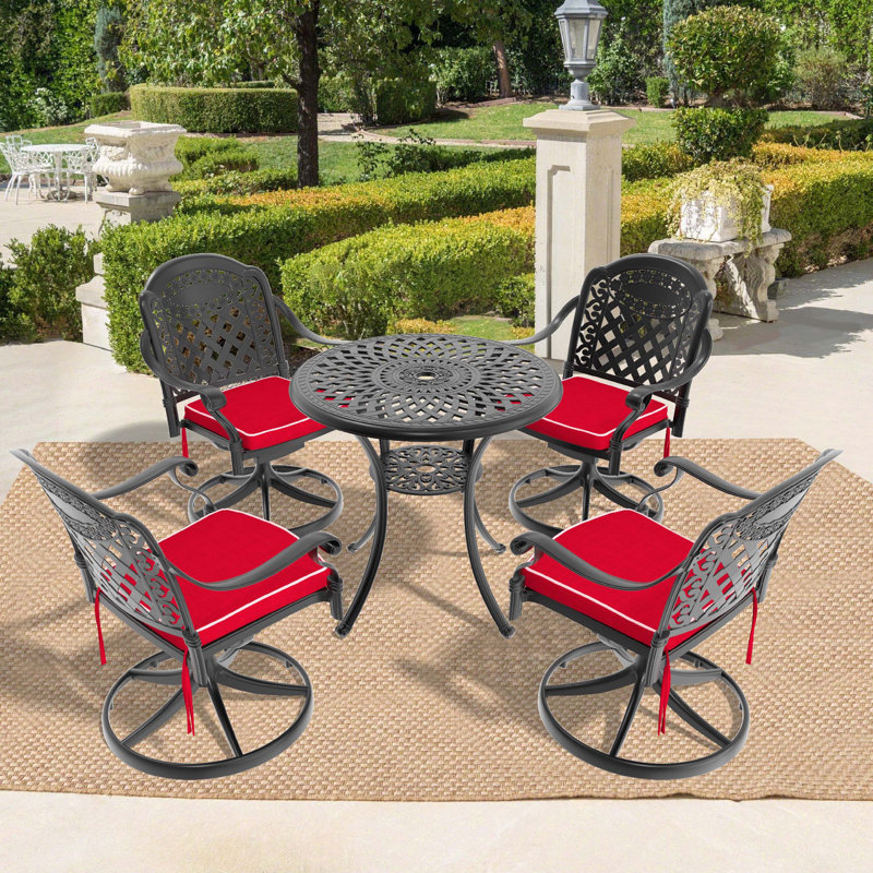 5-Piece All-Weather Cast Aluminum Dining Set With Black Frame, Includes 4 Swivel Chairs And 30.71-Inch Round Table, 4