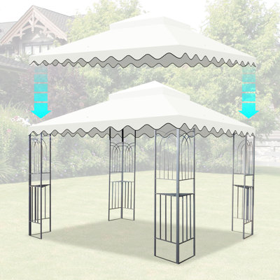 Beige 10X10 Ft Gazebo Roof Replacement Canopy. Protected, Water-Repellent Fabric. Double Tiered With Drain Holes And Constraining Cover Net Canopy - Beige. Fabric Protection Water Resistance. Has
