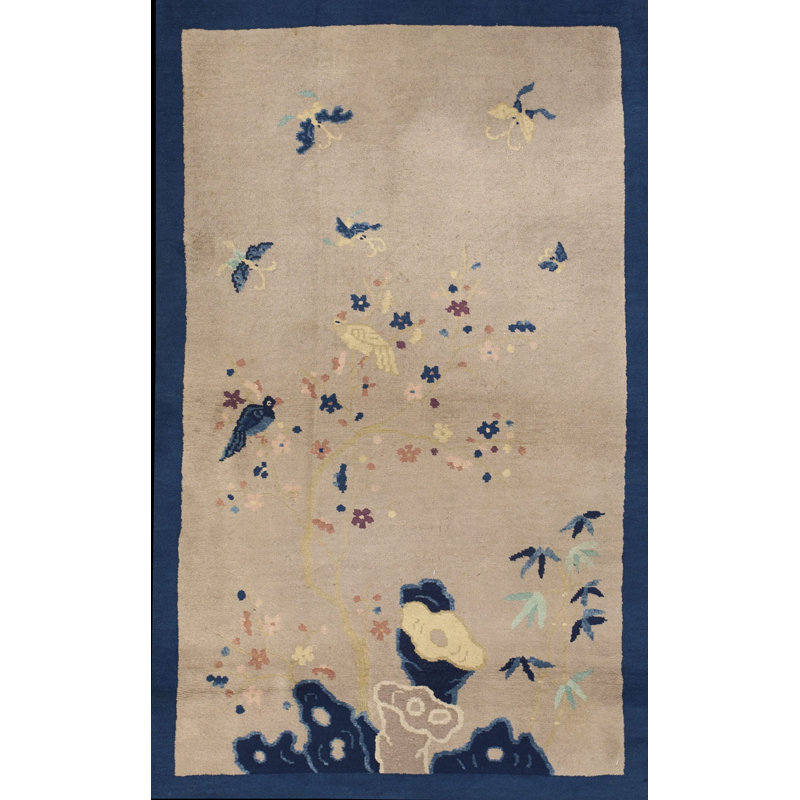 Ivory 1920s Rectangle Small Scatter Size Wool Antique Chinese - Peking Knotted Rug