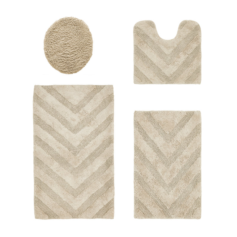 Hugo Premium 100% Cotton 2370 GSM 4-Piece Tufted Bath Rug Set with Non-Slip Spray Latex Backing, OEKO-TEX® Certified, Super Absorbent & Machine Washable, Sand