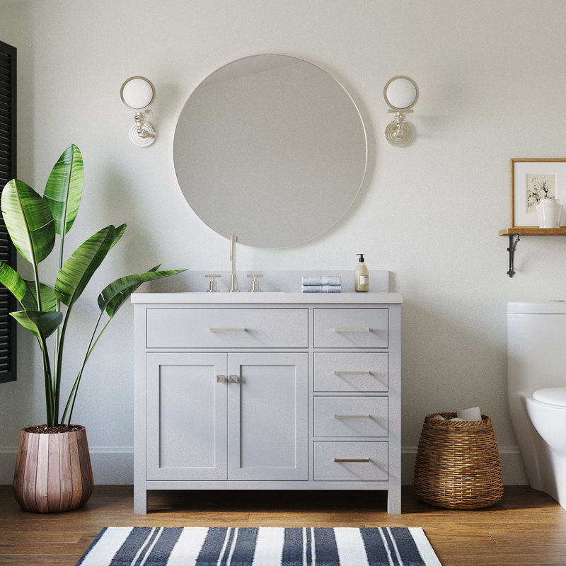 43'' Single Bathroom Vanity with White Quartz Top, Gray