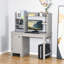 Bureau avec rangement - Gris - Idéal pour le bureau à domicile et la salle d'étude - Armoire à 2 portes et 8 étagères ouvertes - Complétez votre espace de travail