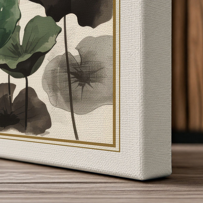 Lotus and Leaves Japandi - Wrapped Canvas, 18x12 - 45.7 x 30.5 cm, Cream Border