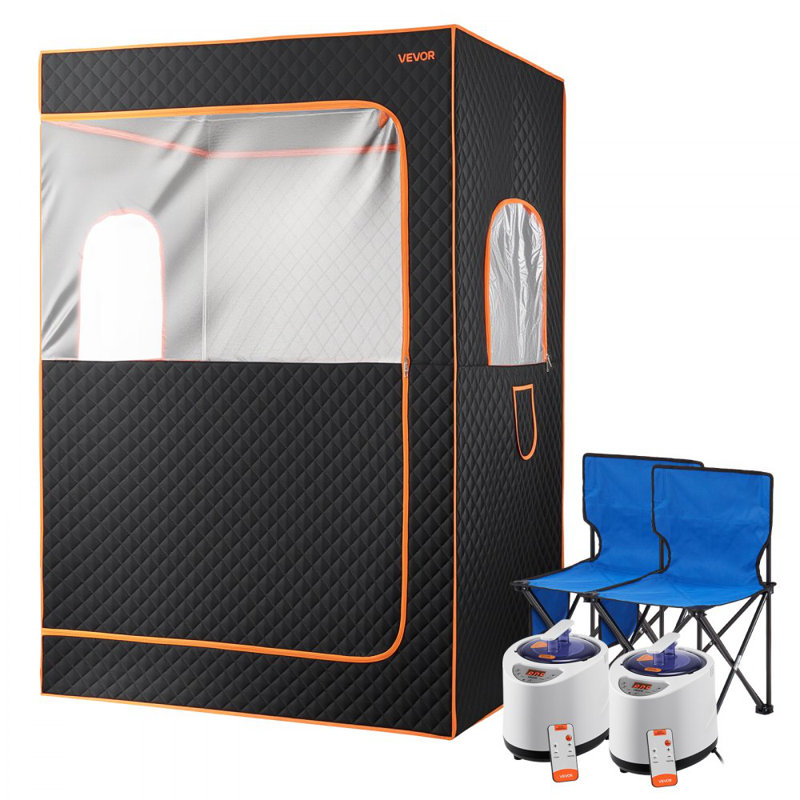 Upgraded Portable Steam Sauna for Home, 2 Person Full Body Home Spa Tent with Steamer & 2 Foldable Chairs & Remote & 2 Essential Oil Boxes,Heavy-Duty Stainless Steel Frame Sauna Box, (Black)